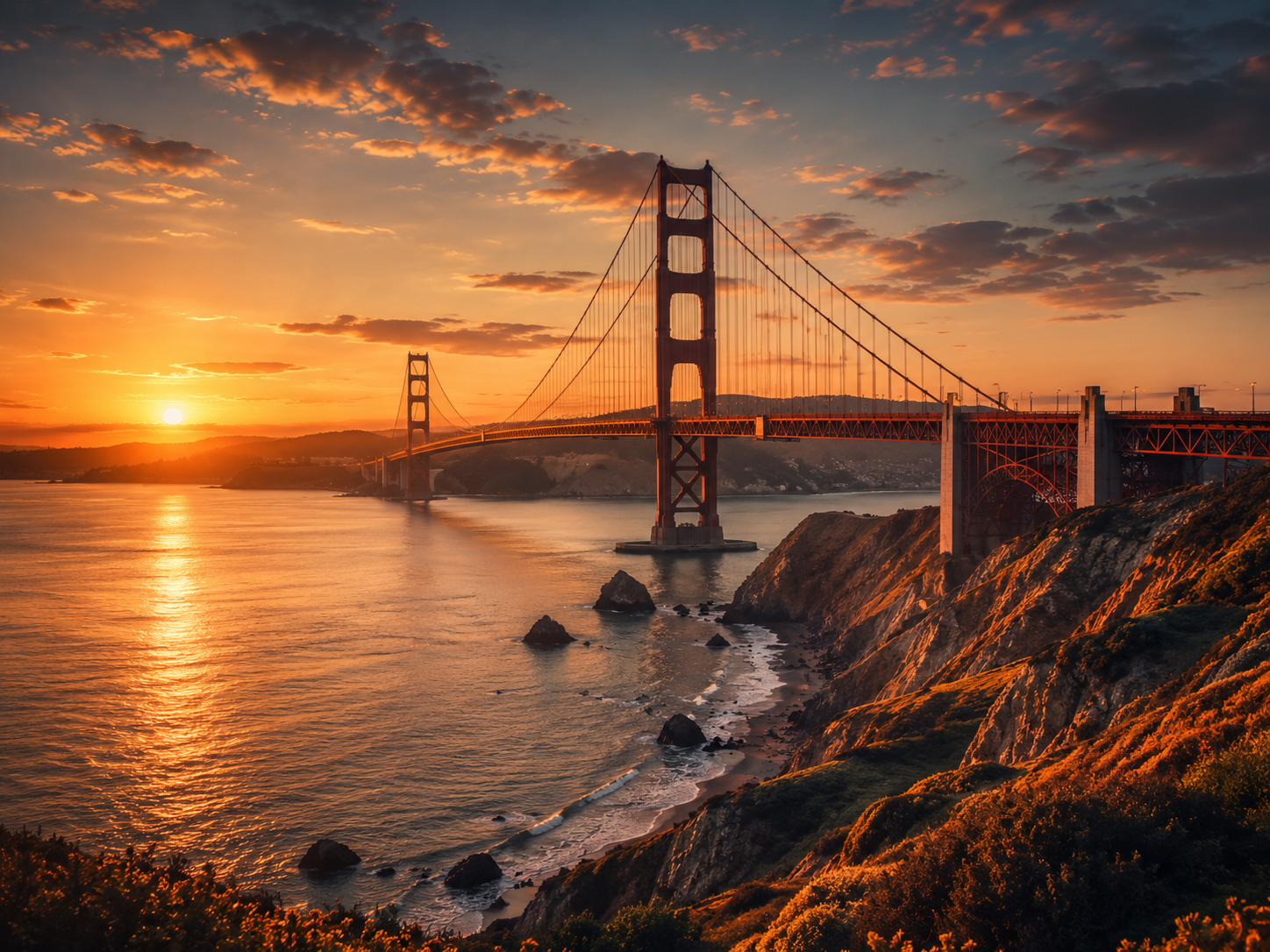 Golden Gate Bridge au coucher du soleil