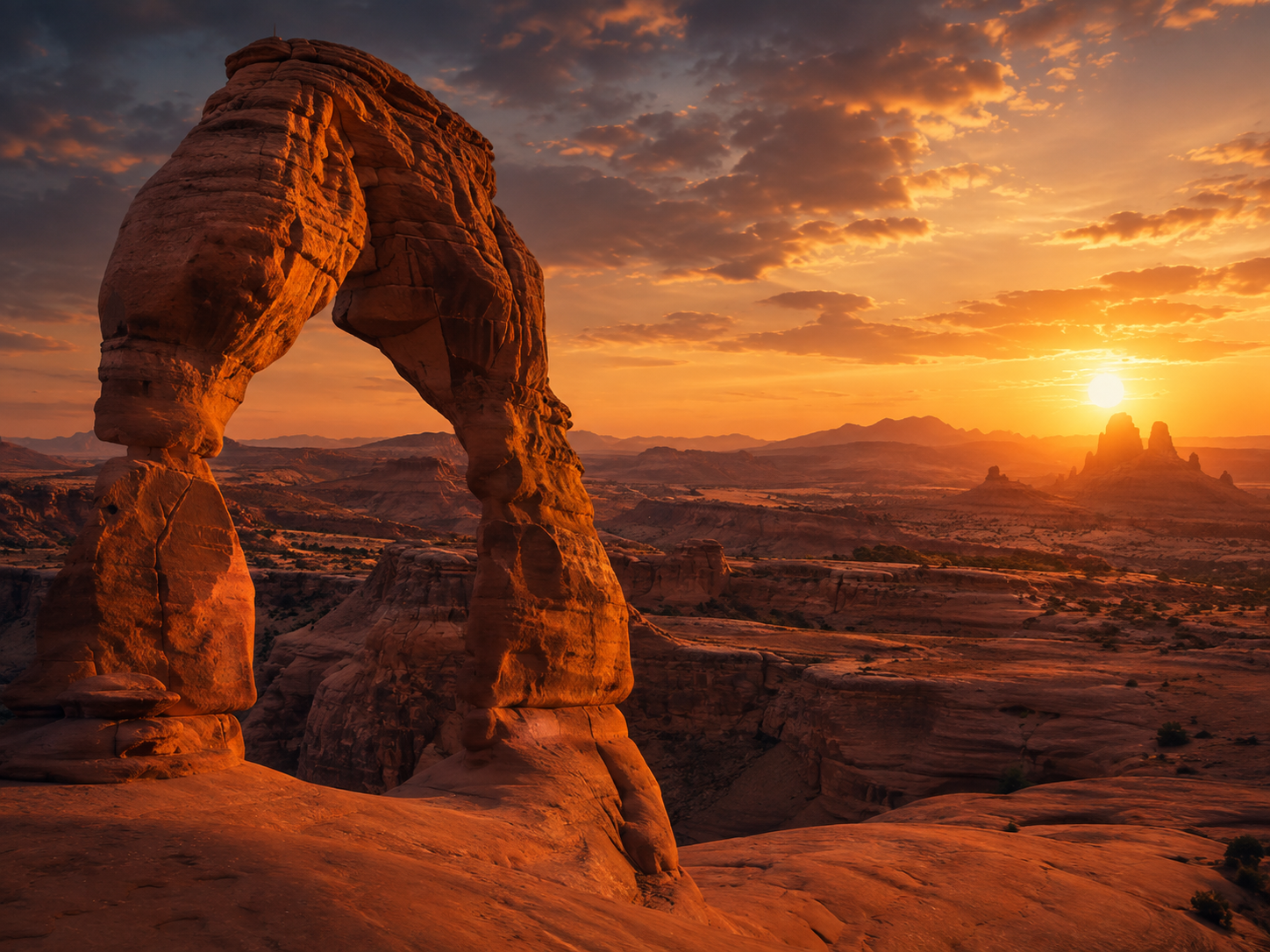 Arche rocheuse de l’Utah au coucher du soleil